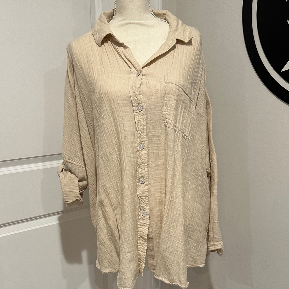 Casual Beige Button-Up Shirt